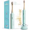 imageLumineux Sonic Electric Toothbrush for Adults  Bamboo Heads Deep Ocean Blue Includes 2 Super Soft Bristle Bamboo Tooth Brush Heads Charging Station ampamp USB Charge Cord  RechargeableLight Blue
