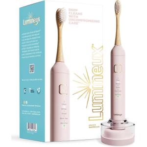 imageLumineux Sonic Electric Toothbrush for Adults  Bamboo Heads Deep Ocean Blue Includes 2 Super Soft Bristle Bamboo Tooth Brush Heads Charging Station ampamp USB Charge Cord  RechargeablePink