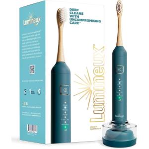 imageLumineux Sonic Electric Toothbrush for Adults  Bamboo Heads Deep Ocean Blue Includes 2 Super Soft Bristle Bamboo Tooth Brush Heads Charging Station ampamp USB Charge Cord  RechargeableDeep Ocean Blue