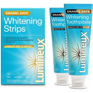 imageLumineux Whitening Starter Set  Peroxide Free  Enamel Safe for Whiter Teeth  Includes 7 Whitening Treatments ampamp 2 Pack Whitening Toothpaste Fluoride Free ampamp Dentist FormulatedStarter Pack
