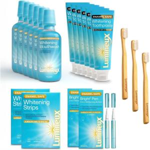 image:imageLumineux Longevity Whitening Kit Bundle  Contains 6X Toothpastes 6X Mouthwashes 2X Strips and 2X Whitening Pens  Enamel Safe and Clinically Proven to Whiten Without The Sensitivity